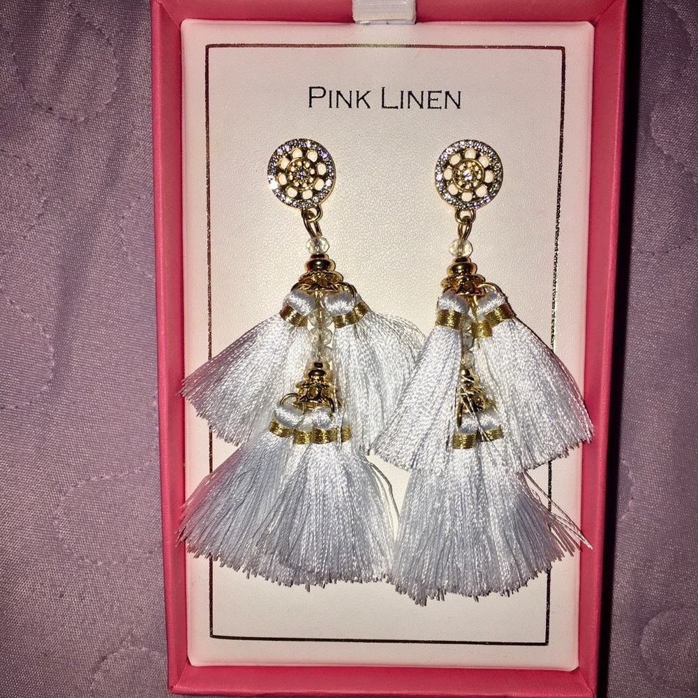 Pink linen tassel earrings